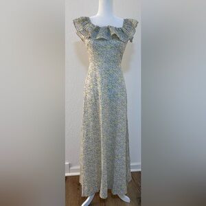 Nasty Gal Frill Neckline Ditsy Floral Maxi Dress Yellow/Green Size 2 NWT